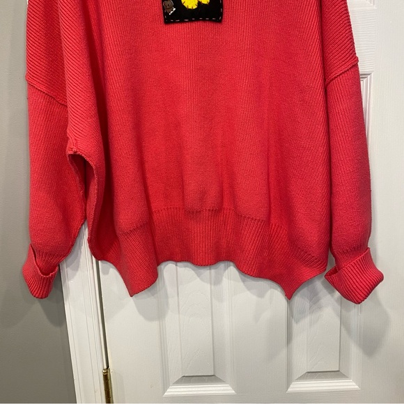 Free People Easy Street Tunic Mock Neck Pullover Sweater Oversized XS Pink Patch - Picture 3 of 15